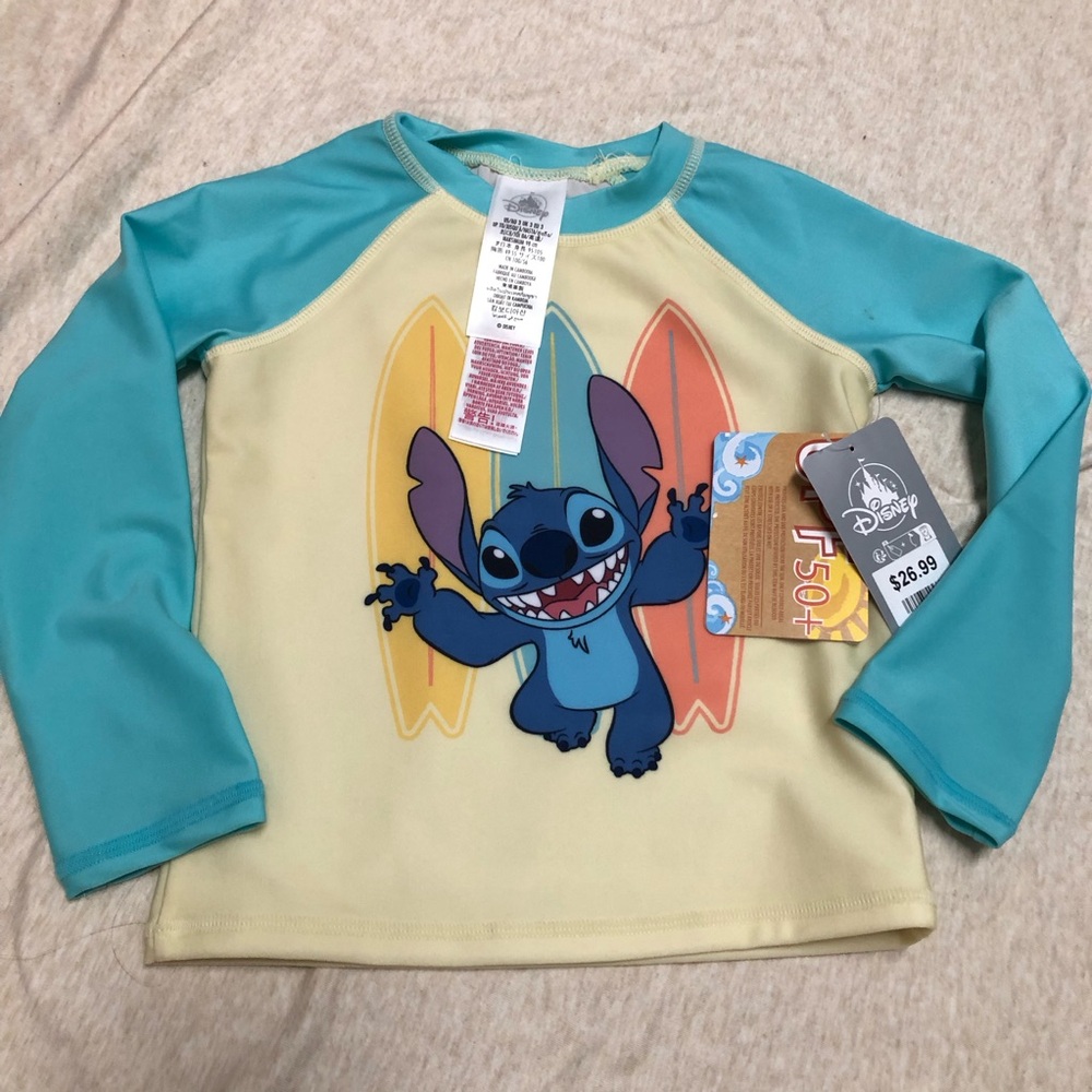 NWT Disney Stitch Swimsuit Top Rash Guard SPF Summer Surf Vacation Resort Swim